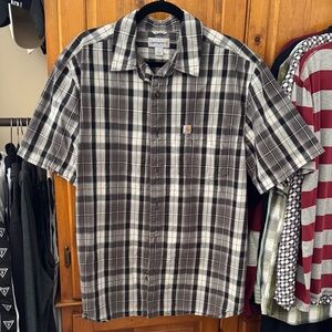 Carhartt Men's Gray and Black Plaid Button Down Shirt